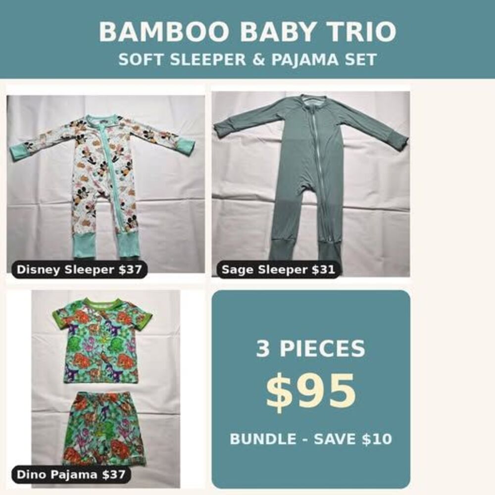 Bamboo Baby Sleepwear Bundle 3 Pc Mickey Sage Dino 6-24M